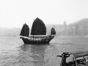 Boat in port in Hong Kong, China